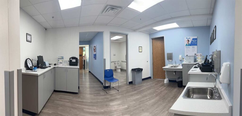 Lighting and electrical fixtures in a medical office.
