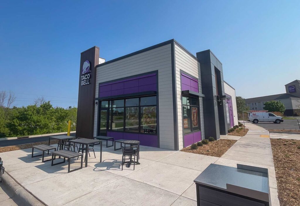 Exterior electrical work at a Taco Bell restaurant.